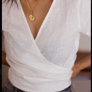 White Linen Wrap Top
